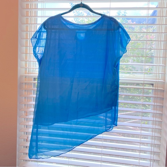 Girly Soft Blouse Keyhole Neck Blue Asymmetric Top Cap Sleeve XL - Picture 3 of 6